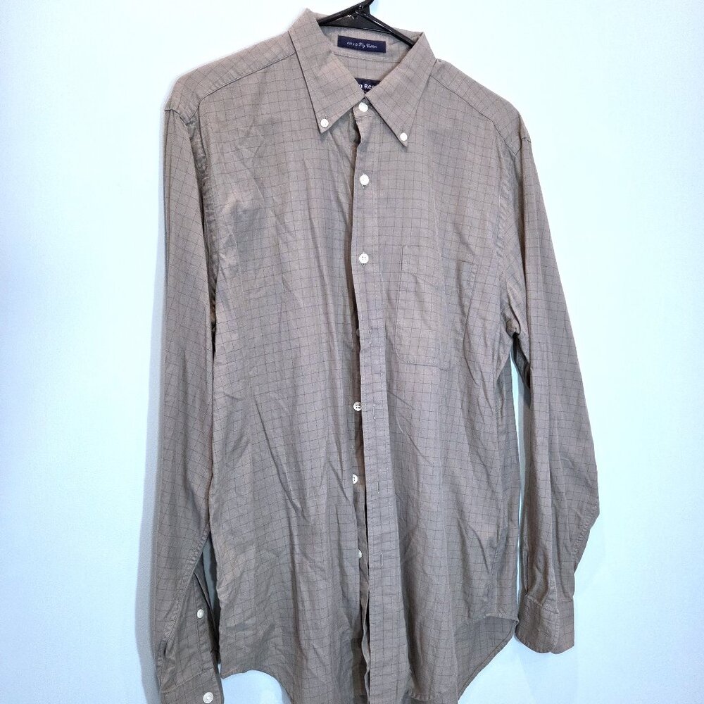 NWOT Austin Reed Striped Plaid Muted Green Cotton Shirt Size M
